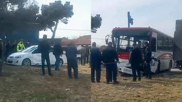 Sabunçuda ağır qəza: Sərnişin avtobusu "Hyundai" ilə toqquşdu - VİDEO