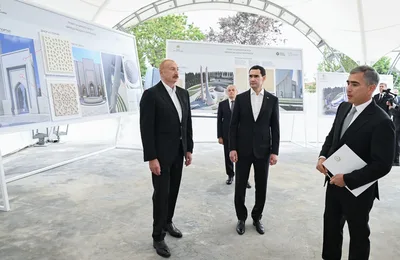 Президенты Азербайджана и Туркменистана ознакомились с ходом строительства Шушинской мечети