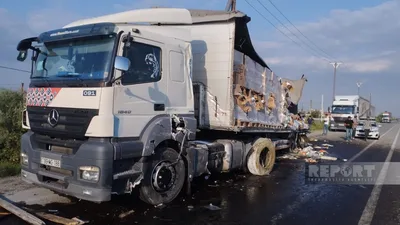 В Кюрдамире произошло ДТП с участием двух грузовых автомобилей