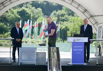 Президент Ильхам Алиев заложил фундамент водохранилища Хакаричай в Лачине